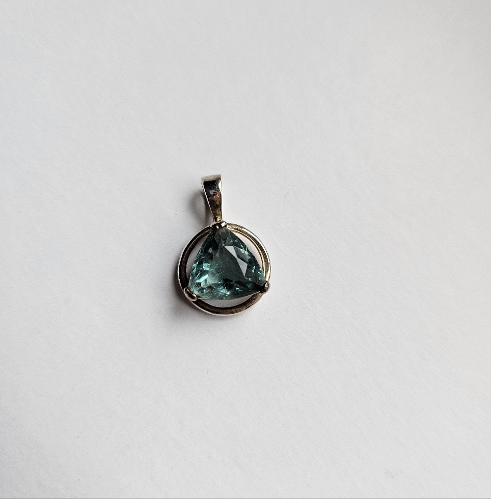 Rare Triangular Fluorite Pendant in Sterling Silver – Faceted Brilliant Cut